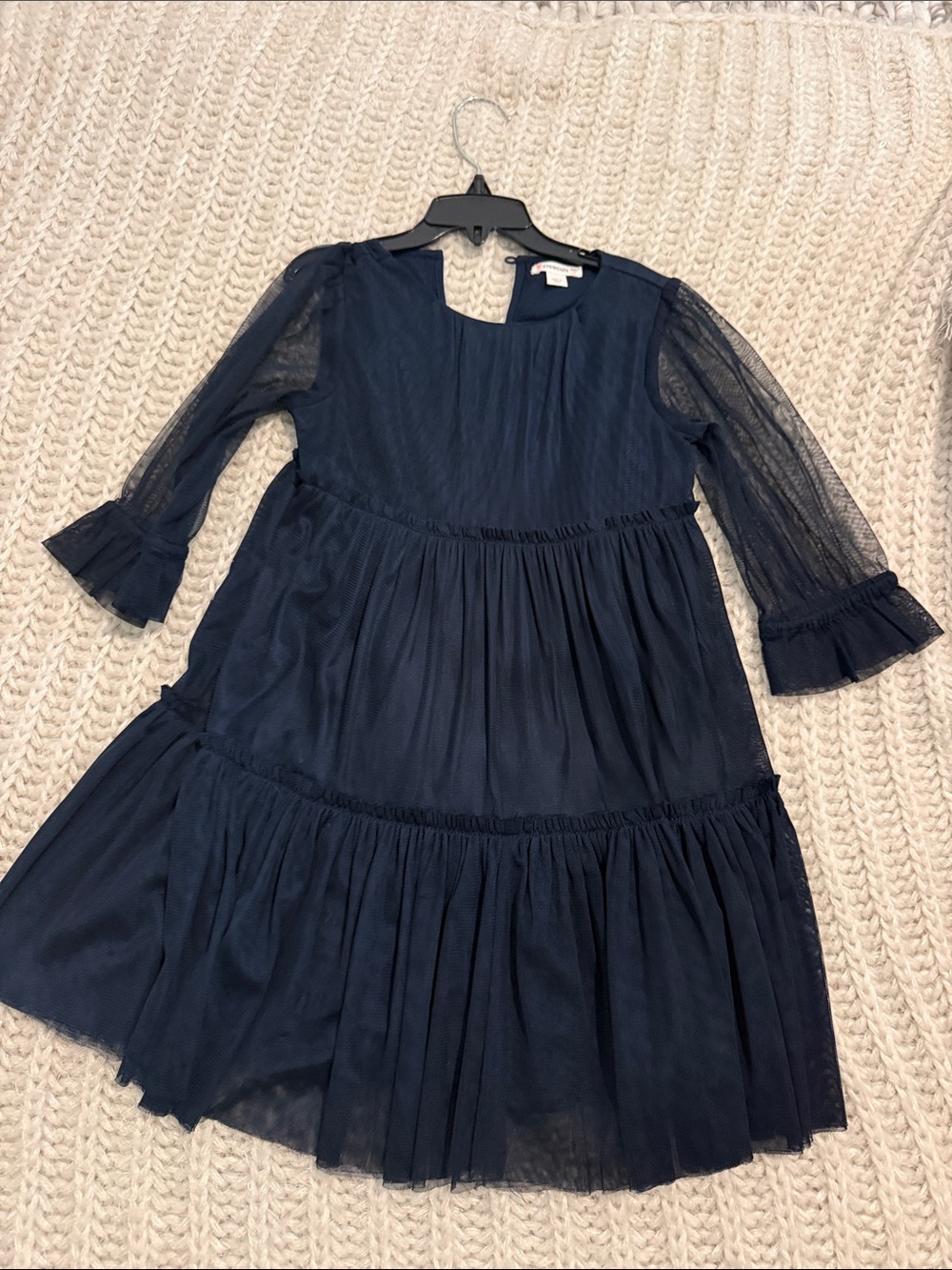 J. Crew Navy Tiered Mesh Sleeve Dress for Girls
